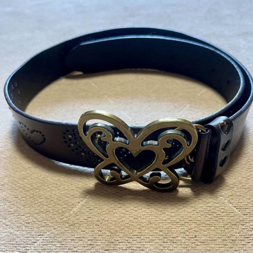 Elegant Black Belt with Gold Heart Buckle